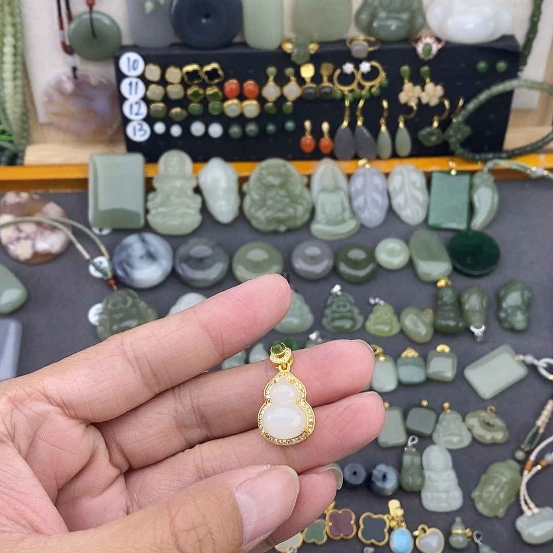 和田玉银S925镶嵌吊坠(不含链)