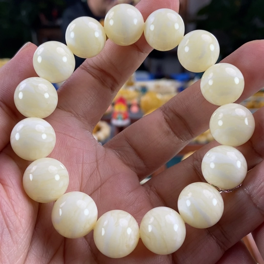 琥珀未镶嵌珠宝奇石15白蜡虎皮纹同料串31.08