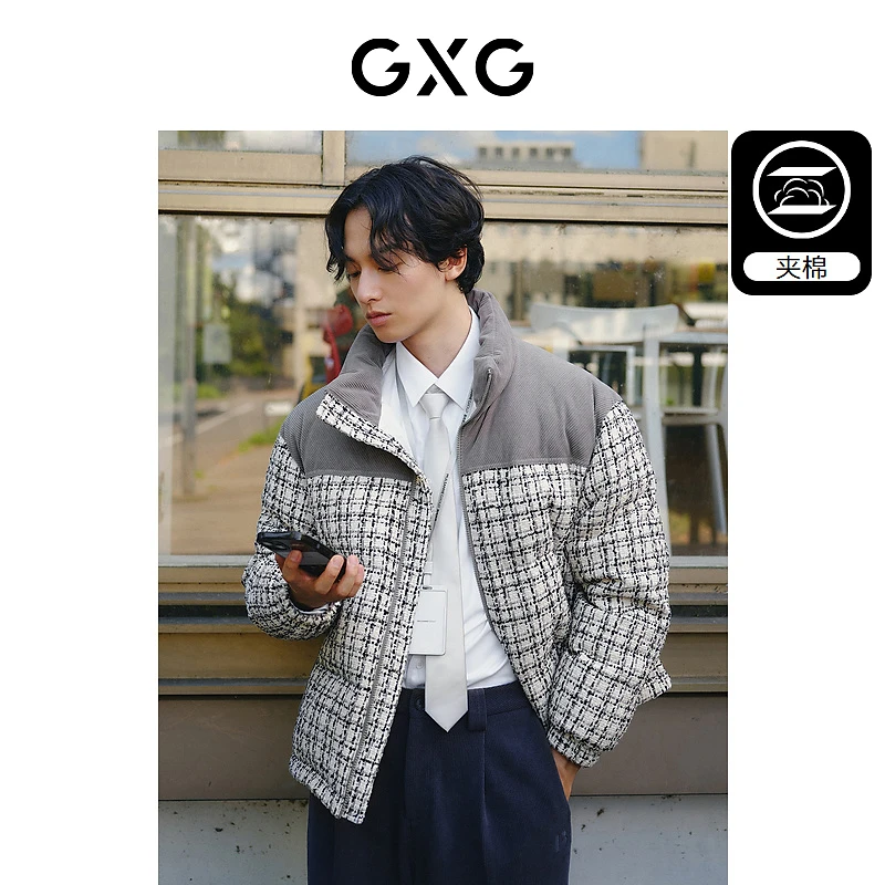 GXG男装 灯芯绒粗花拼接面包服夹克外套23年冬季#GED12132254