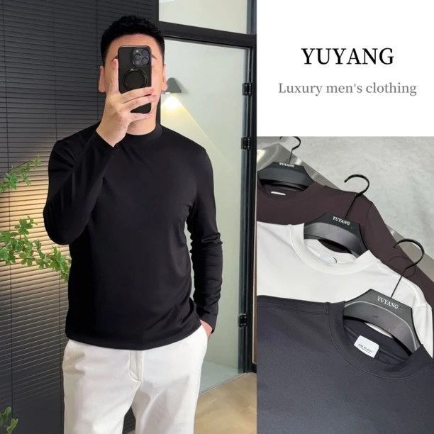 YUYANG新品｜BF119男士亲肤必备单品高质感纯色长袖圆领T恤内搭