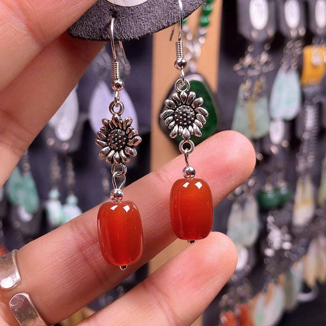 银S925镶嵌耳钉玛瑙/玉髓