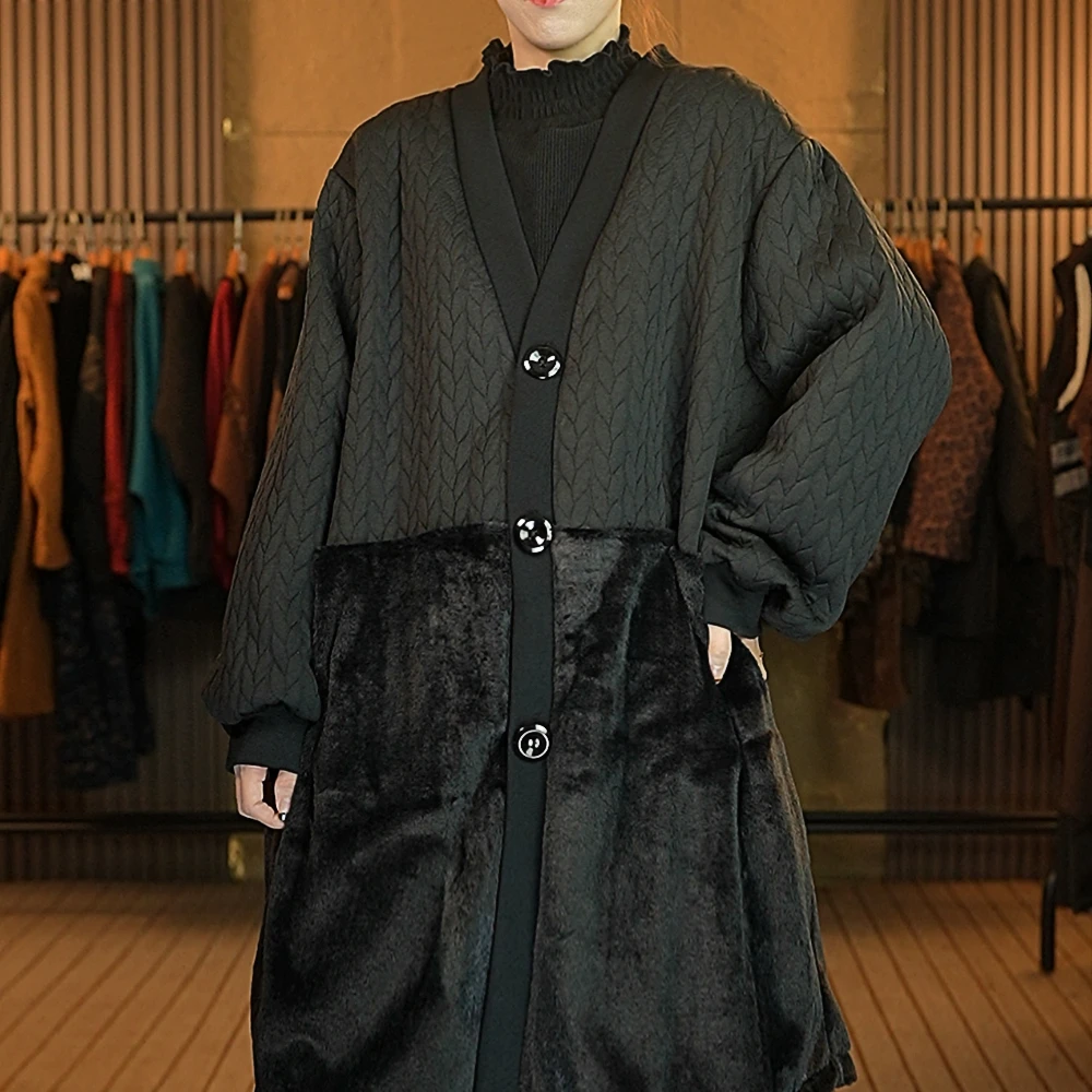 134夹丝棉拼接毛绒外套女士时尚百搭外套上衣K592