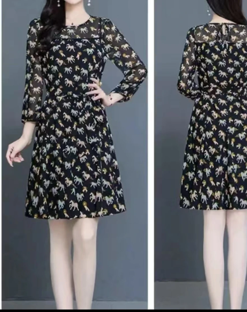 CL131 春秋洋气碎花收腰显瘦气质遮肚修身连衣裙