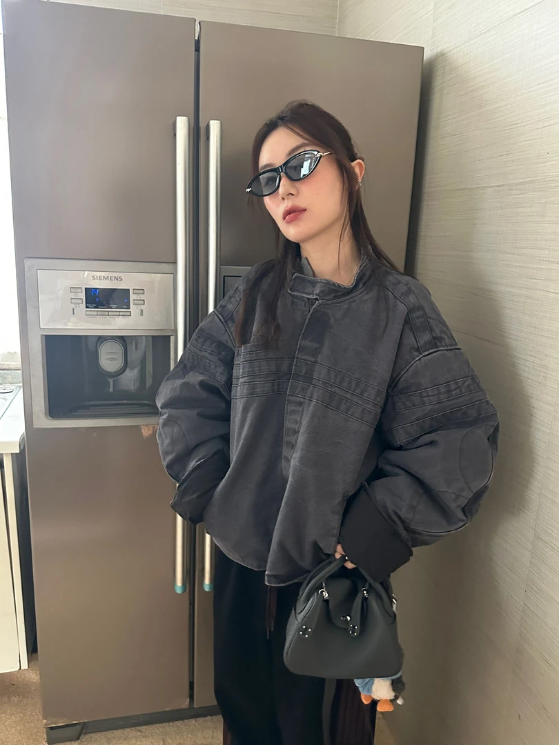 「ZDY」46344#Ins博主jennie 牛仔廓形棉服夹克