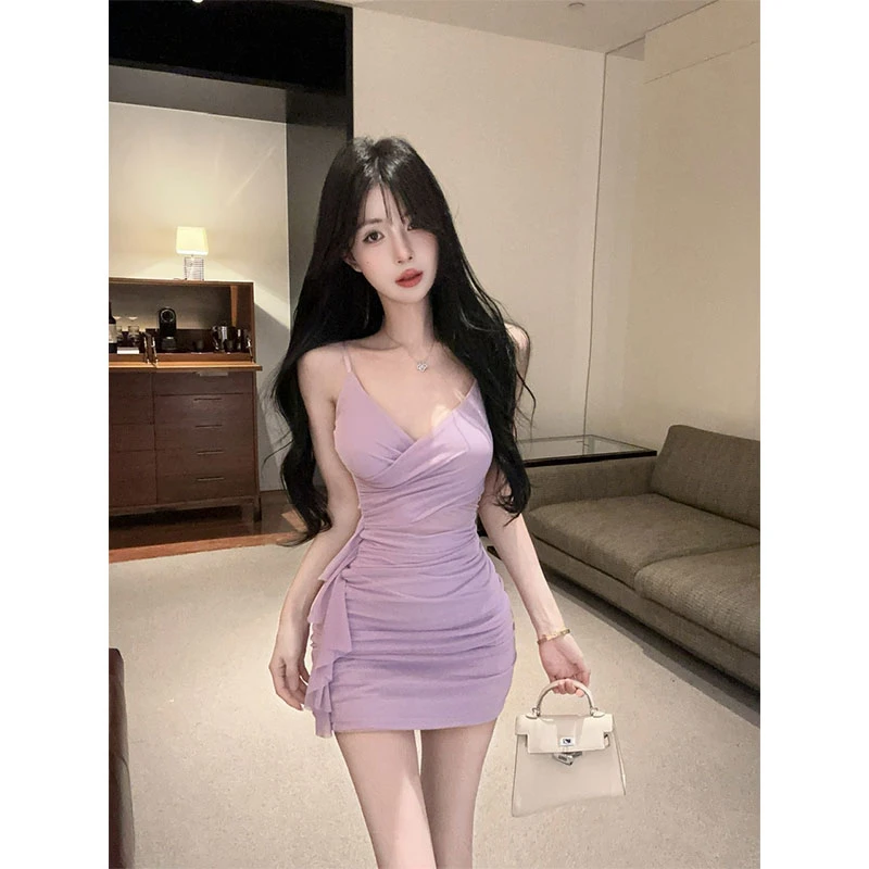 2025秋季新款性感辣妹短款网纱流苏拼接吊带打底连衣裙女包臂短裙
