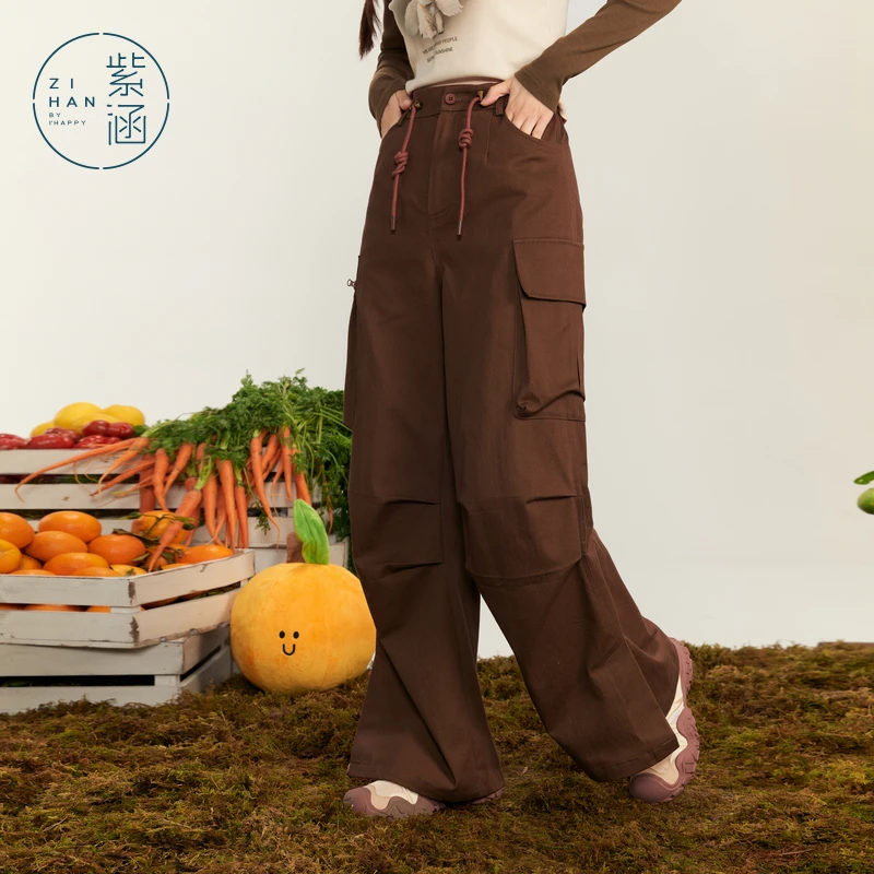 【女装优选WH】紫涵抽绳阔腿工装裤通勤多口袋宽松伞兵裤Z4Z08SS601