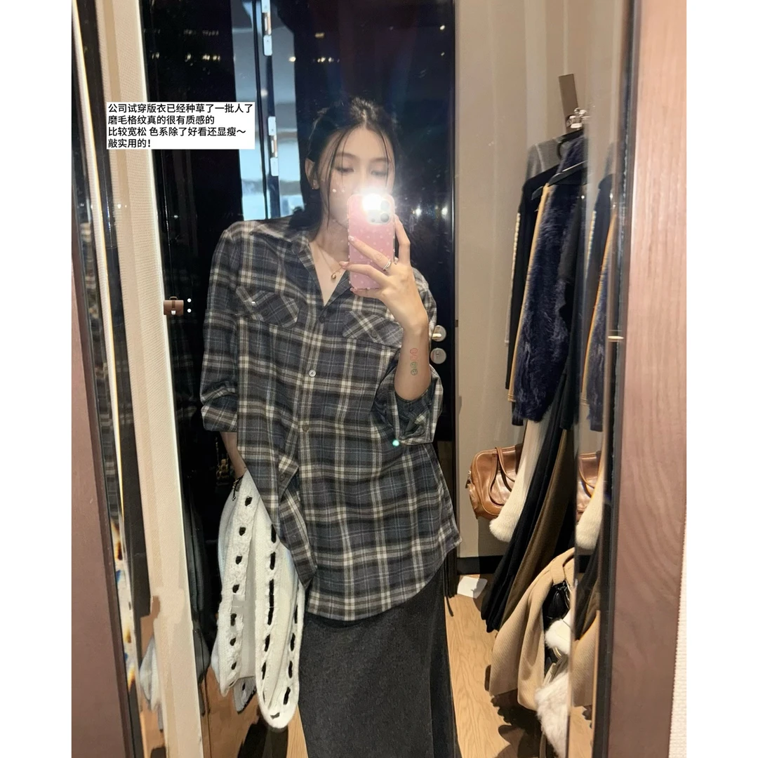 孟婆家【西雅图】自留！藤姐同款@leb*秋冬复古磨毛格子衬衫～226