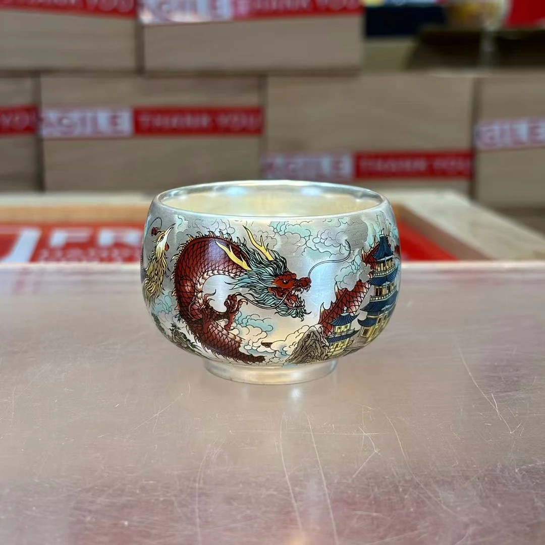 秋香茶具 龙凤银主人杯咖啡杯茶杯品茗杯-