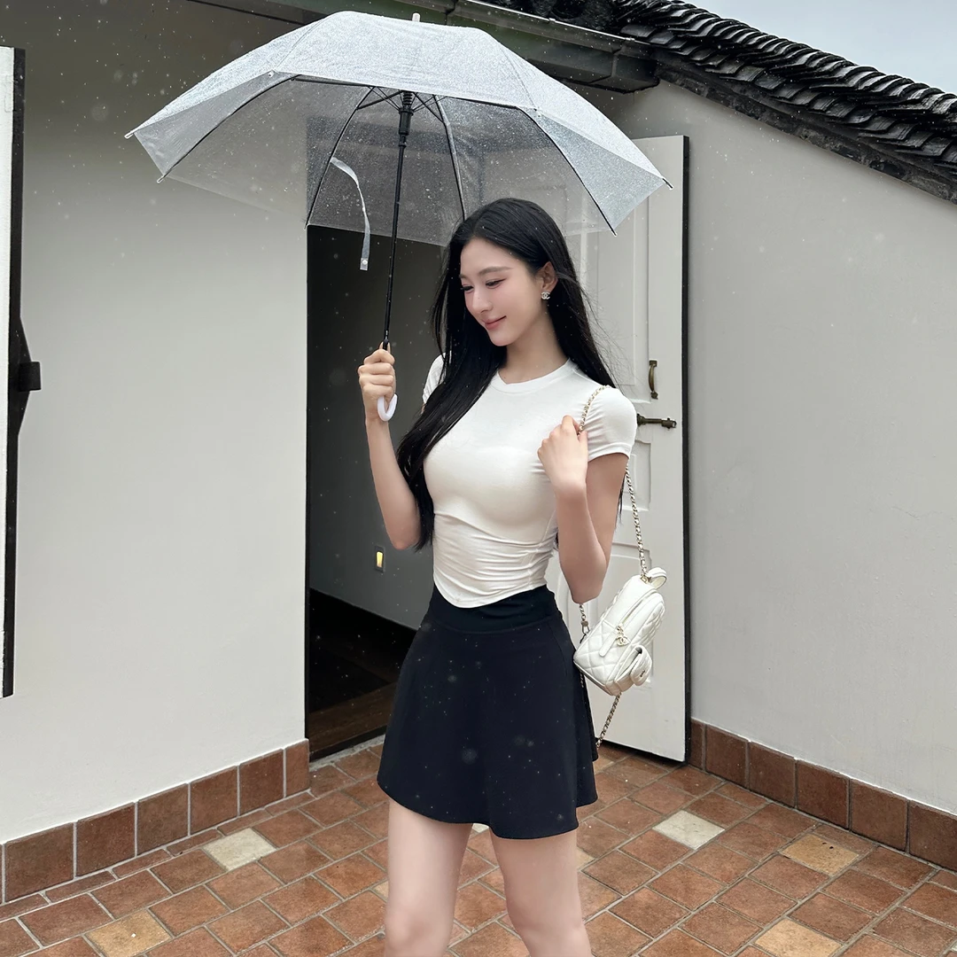 SX善喜纯色高腰A字短款半裙女防走光运动裙裤减龄学院风休闲短裙