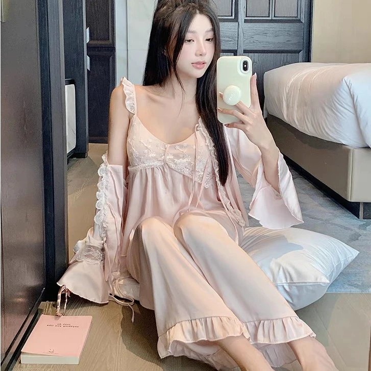 亲货福利专属（200-249茉莉家缎面丝绒套装三件套睡裙睡衣
