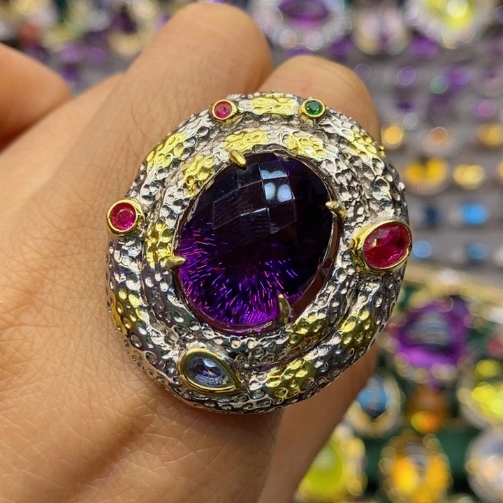 水晶戒指银S925镶嵌天然水晶戒指