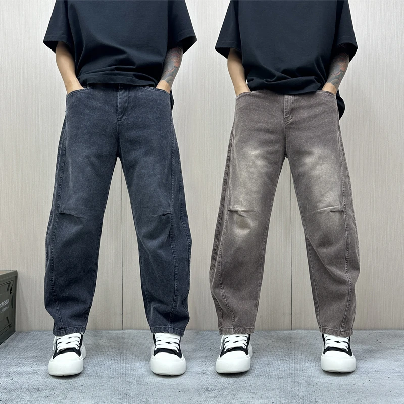 昊Studio秋冬新款复古水洗微弹力潮流裤子直筒牛仔痞帅慵懒风男装