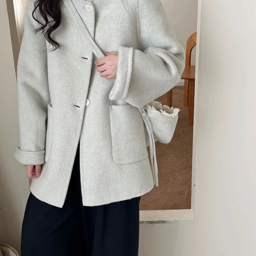 【虎虎私服】无领包包帽子款大衣