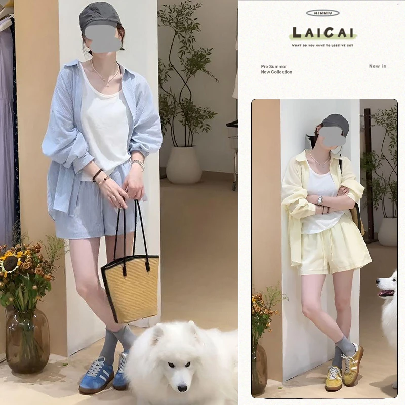 松弛感多巴胺宽松百搭衬衫夏季设计感休闲高腰阔腿短裤显瘦套装女