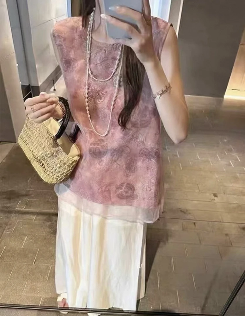 嘉嘉推荐#5639【国风提花】无袖背心衬衫