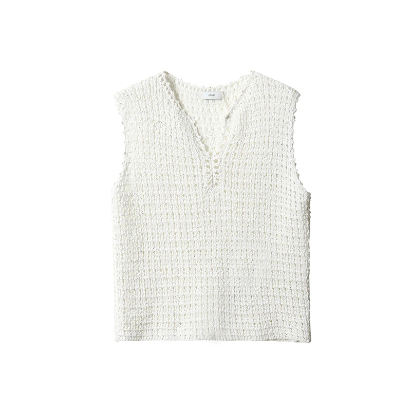【ICE DUST】新品25春夏白色钩花镂空针织马甲背心女