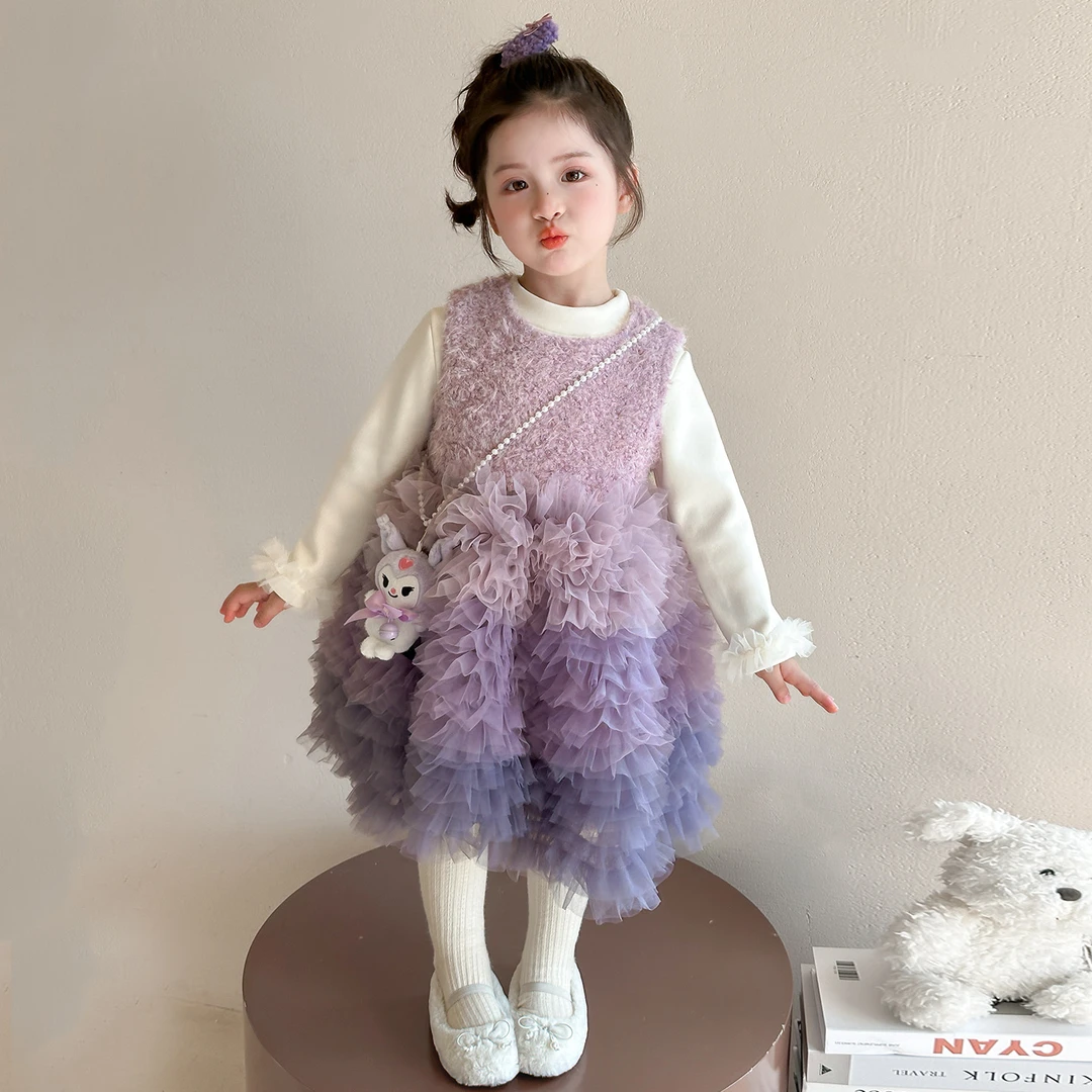 巴拉巴拉童装适用女童加绒连衣裙25秋冬款渐变裙子儿童公主裙宝宝