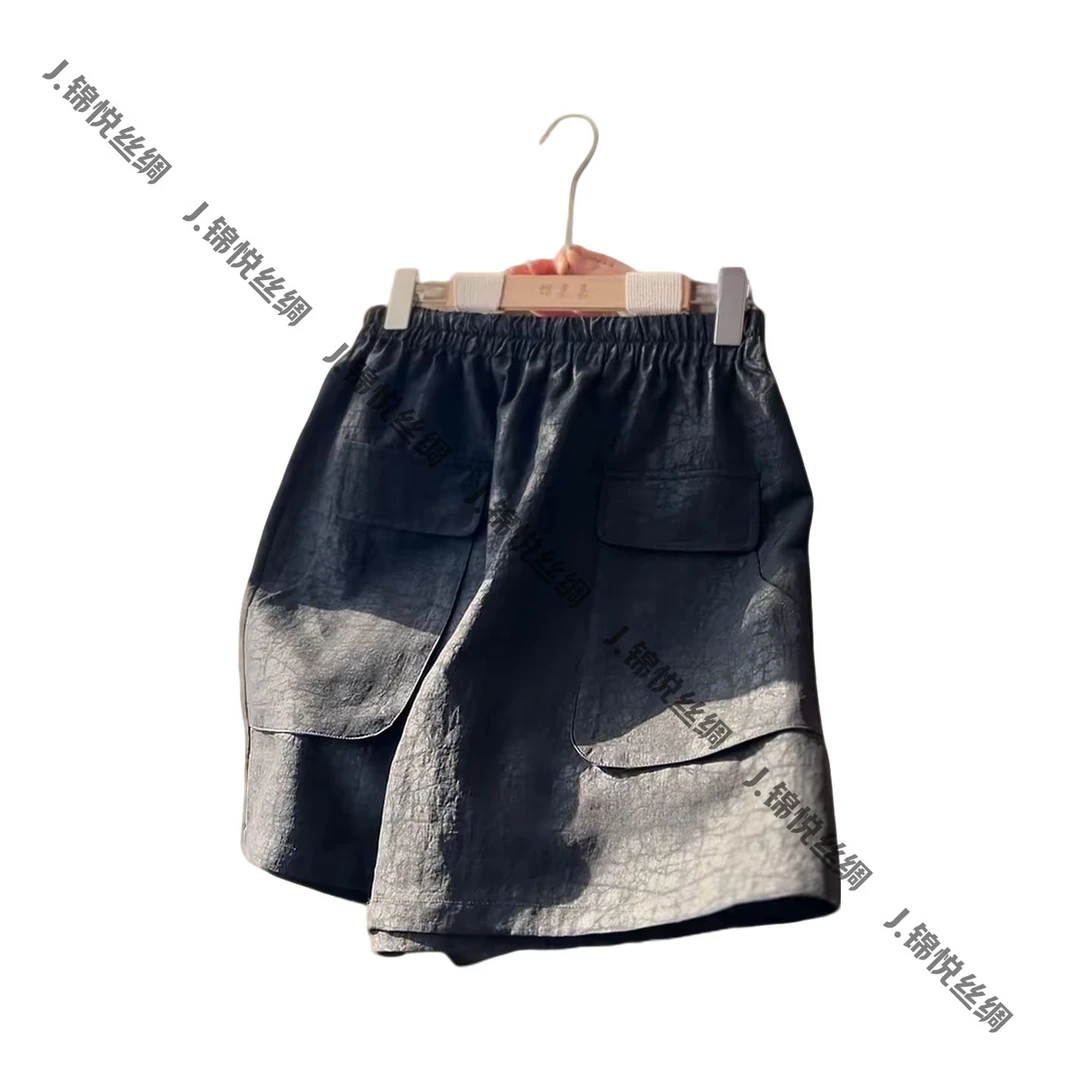 A006【锦悦】墨染｜ 新中式中国风龟裂纹松紧腰女士短裤