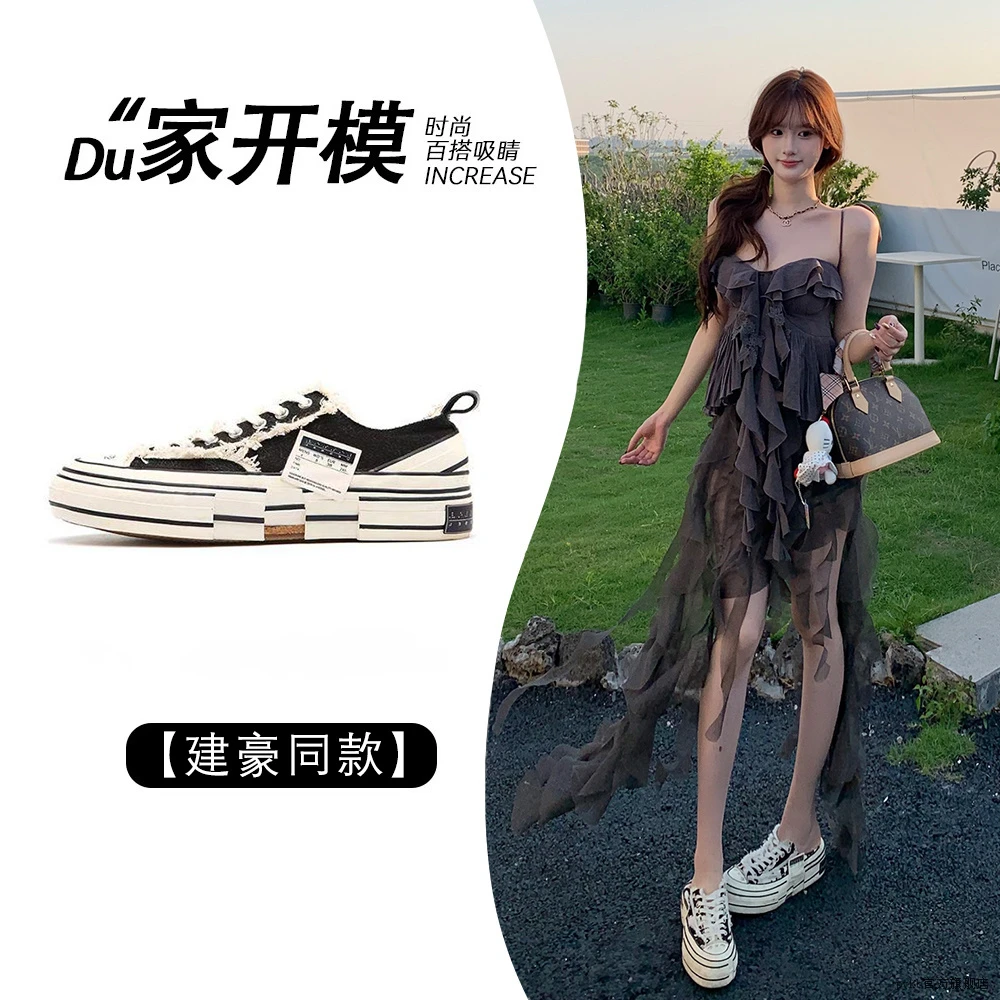 建豪同款乞丐帆布鞋女 2025春夏季新款百搭厚底增高懒人半拖板鞋