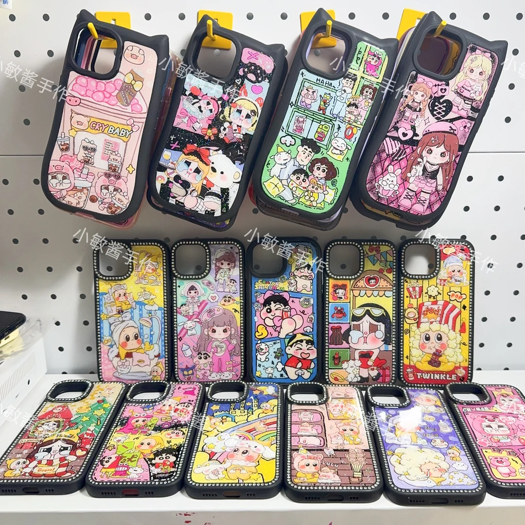 小敏酱 原创手作定制亚克力浮雕贴纸小新朵拉情侣手机壳ipad滴胶