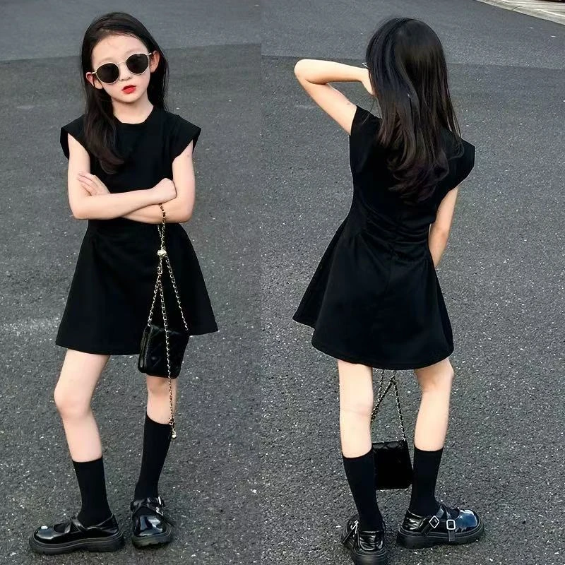 木木屋法式高级感收腰显瘦连衣裙女童夏季甜美风圆领a字裙