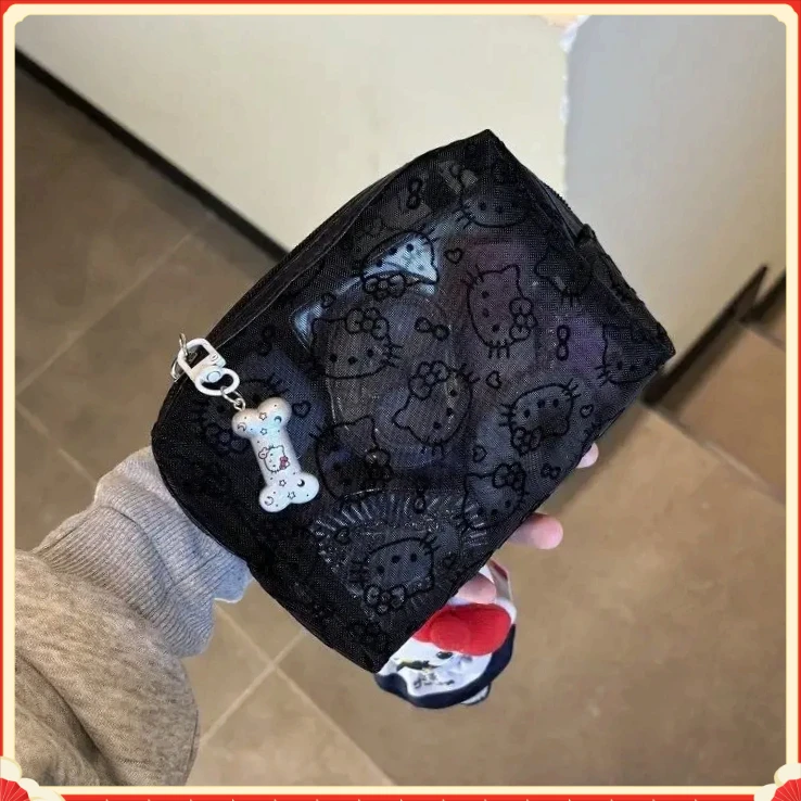 可爱kitty网纱补妆包日用便携NNBB外出数据线杂物收纳包便【益趣】