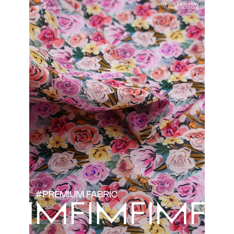 冰霜玫瑰 高支高密法国亚麻面料印花衬衫连衣裙布料 幅宽140CM