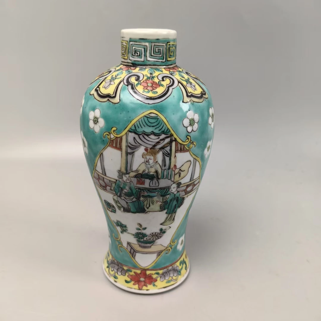 A1374清代同治五彩开窗人物梅瓶