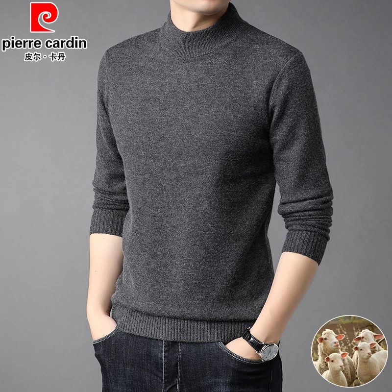 皮尔卡丹羊毛衫男士秋冬季加厚半高领毛衣中年打底衫爸爸装羊绒衫
