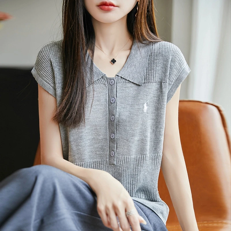 时尚女装品牌夏季薄款翻领POLO衫女时尚洋气宽松百搭短袖上衣女