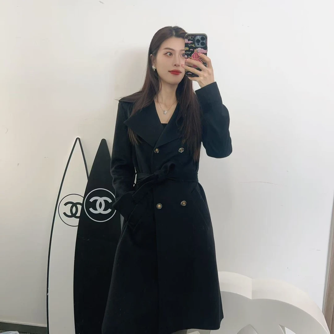95新 FENDI/芬迪 麦殿/羊绒大衣40码黑色/250110LJJ9W13