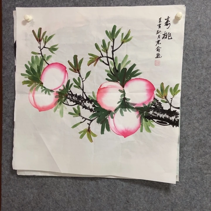 国画寿桃68厘米斗方