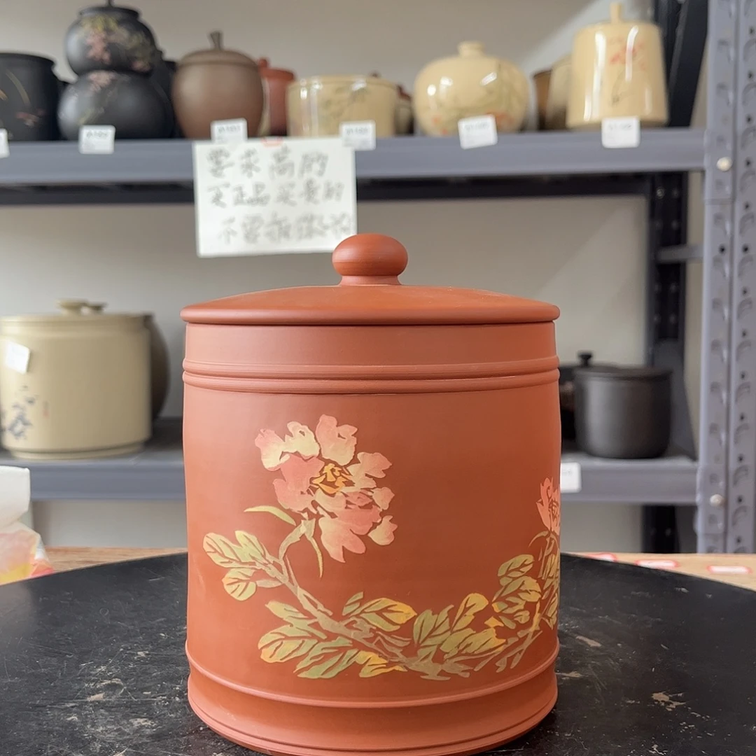 罐红泥哑光荷花罐醒茶罐