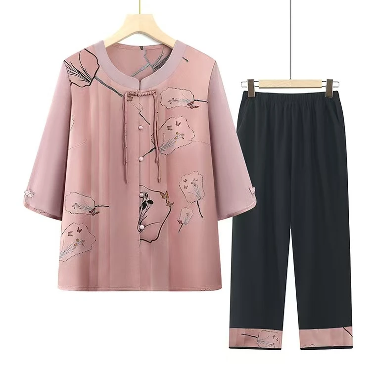 9249-夏季新款新中式中袖开衫妈妈装套装C19-2-5
