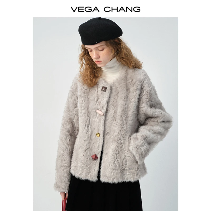 VEGA CHANG皮毛一体外套女2025韩系软糯毛毛短外套0132JJ