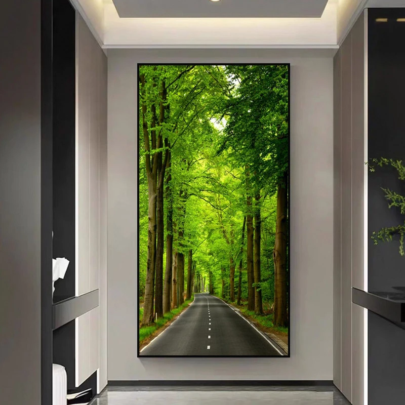 674晶瓷镶钻铝合金边框自然风景画入户玄关绿树走廊过道挂画捡漏