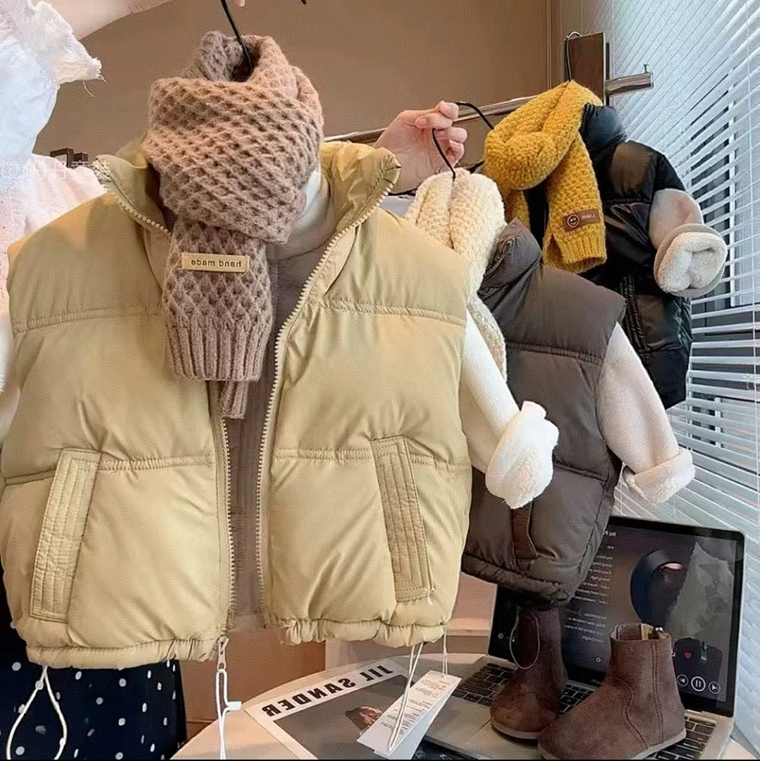 【现货】新款秋冬仿小羊皮儿童棉马甲男童女童休闲加厚保暖背心