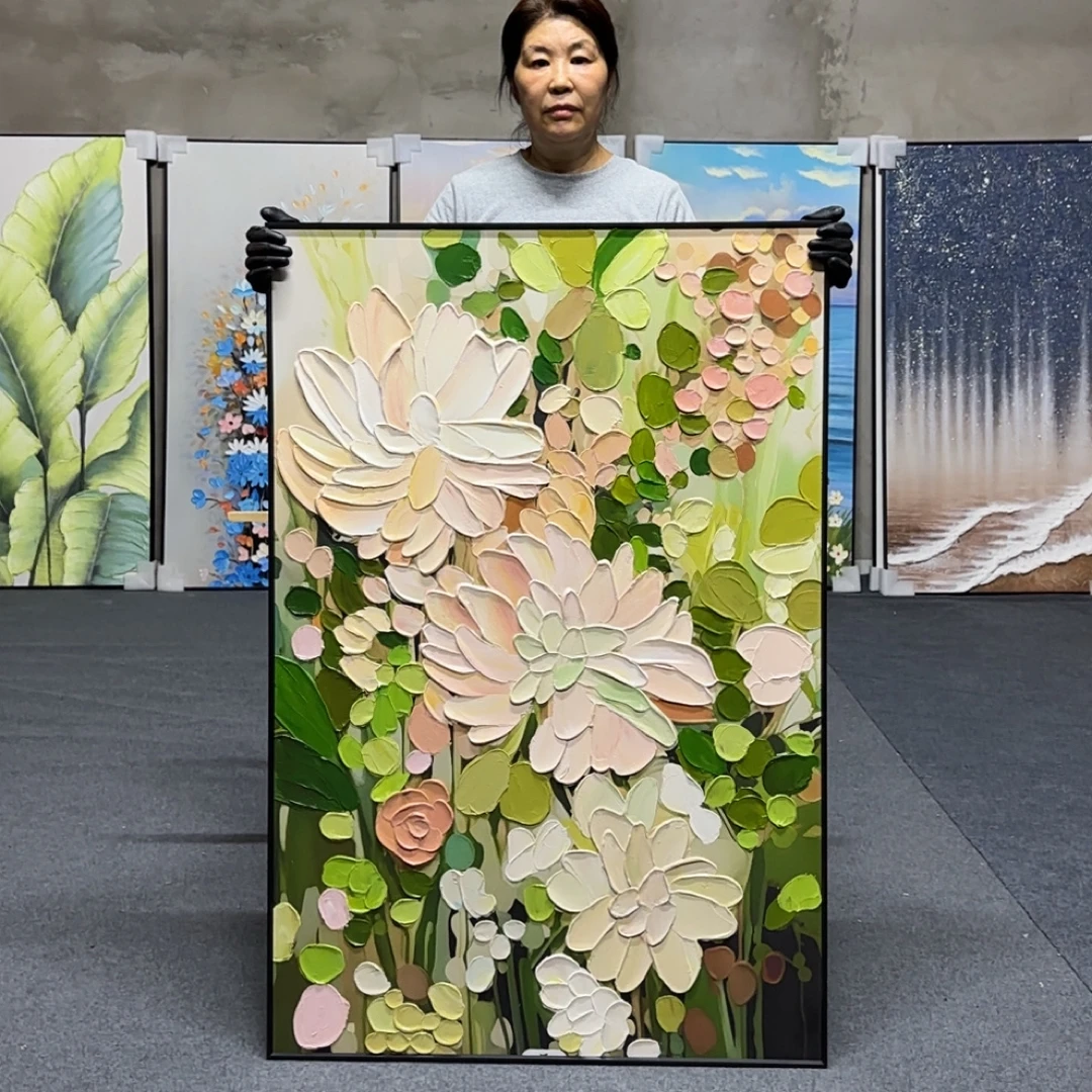 【馨香花语】手绘砂岩肌理油画客厅装饰画沙发背景入户玄关80120