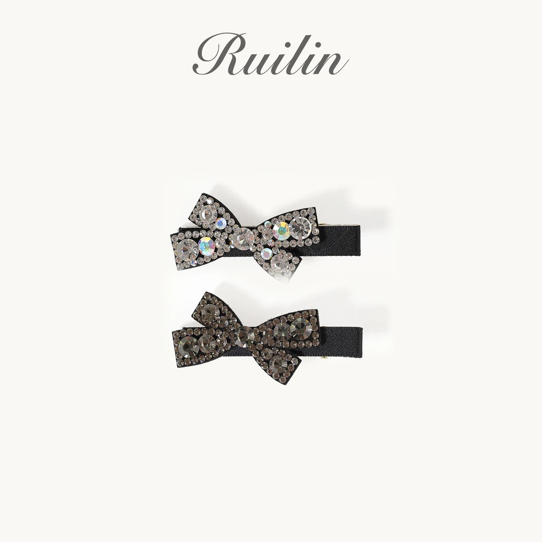 RUILIN【蝴蝶星愿】气质满钻精致双蝴蝶结发夹