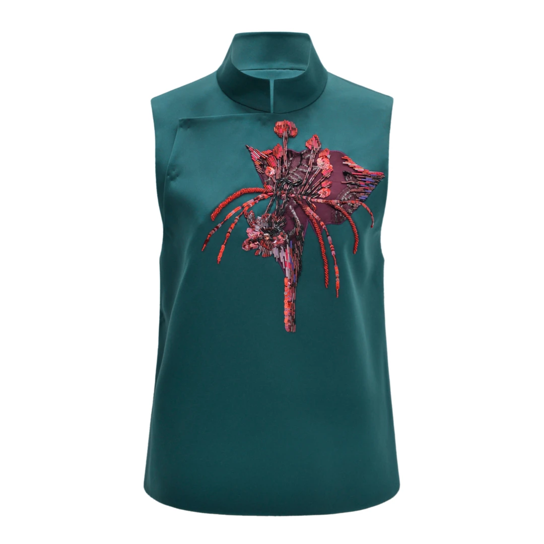 Messential W241子黛平布 蝙蝠花贴补钉珠 马夹