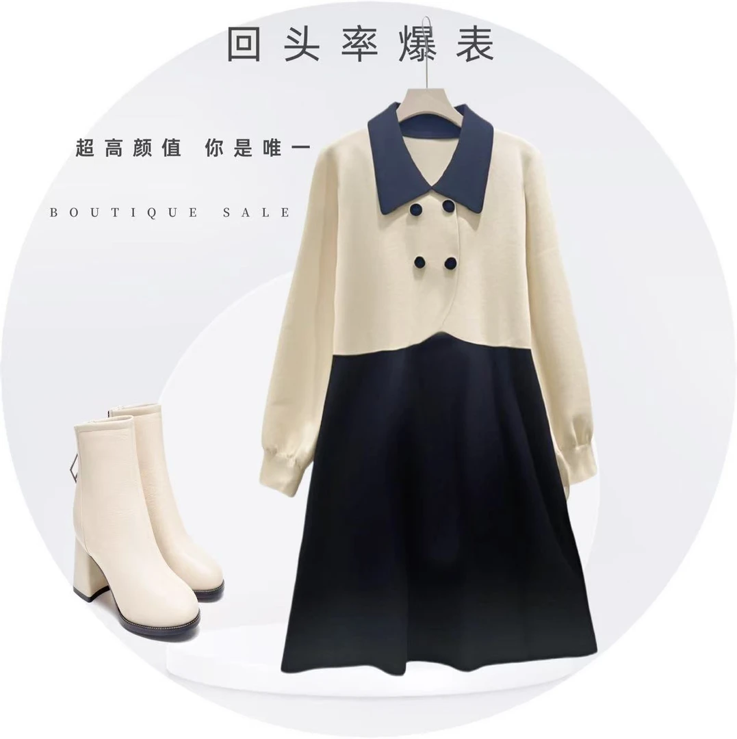 【编码552】运动休闲减龄双拼扣连帽女款爆款2025新款韩版针织裙