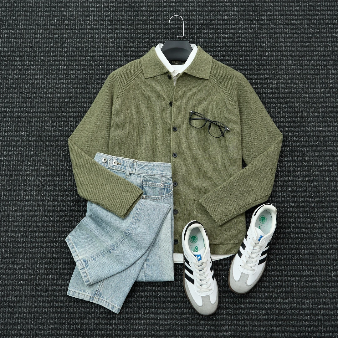 Gentrix·秋冬重磅男士高品质休闲线衣针织衫翻领开衫毛衣男款外套