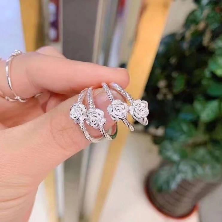 足银戒指 【玫瑰花】戒指女士民族风正品纯银指环礼物开