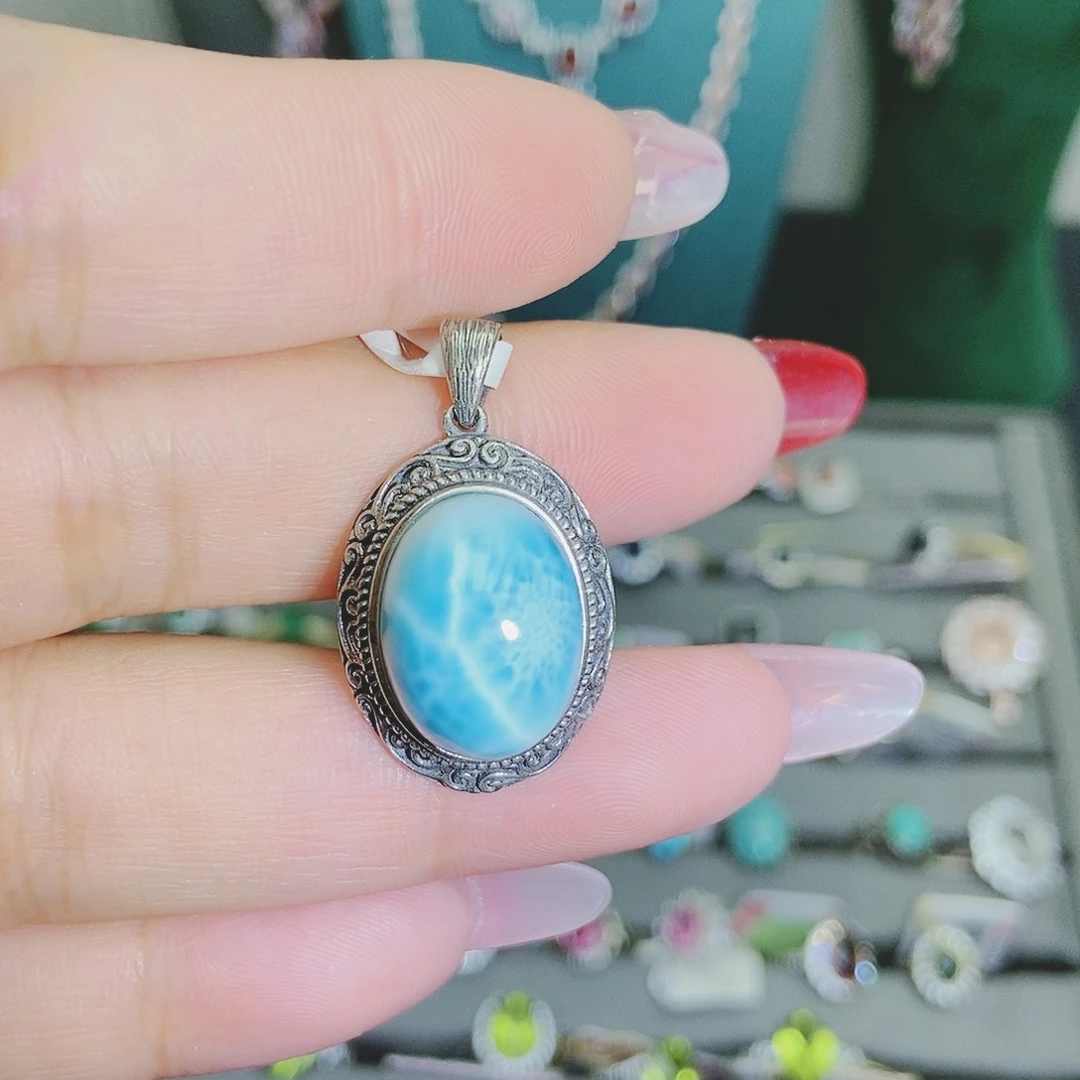 【闪购商品】银S925镶嵌针钠钙石（海纹石）吊坠(不含链)