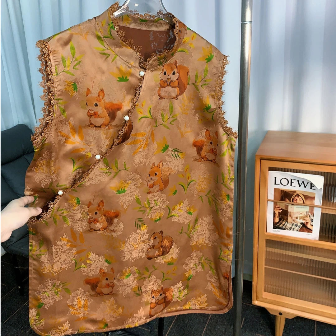 小松鼠桑蚕丝香云纱马甲上衣坎肩