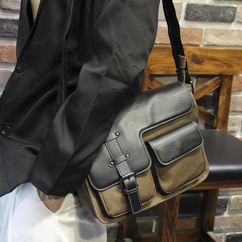 复古邮差包 韩版男包休闲单肩包斜挎包横款背包潮牌男包马鞍包