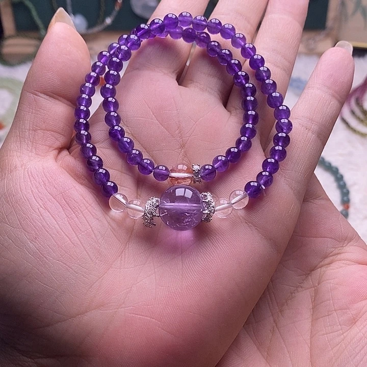 水晶手串合金紫水晶双圈