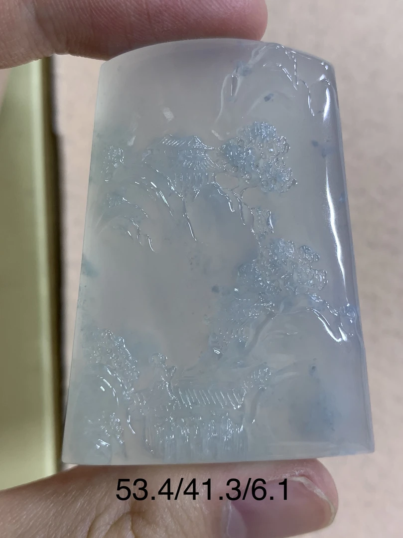 天然缅甸翡翠A货山水牌吊坠，正冰种，冰胶底，一刀切，男士女士佩戴