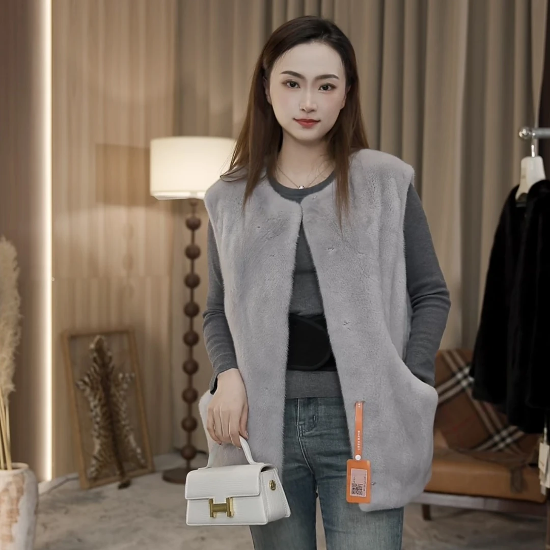 BY-04-06冬季新款进口紫金短二水貂皮草马甲时尚气质