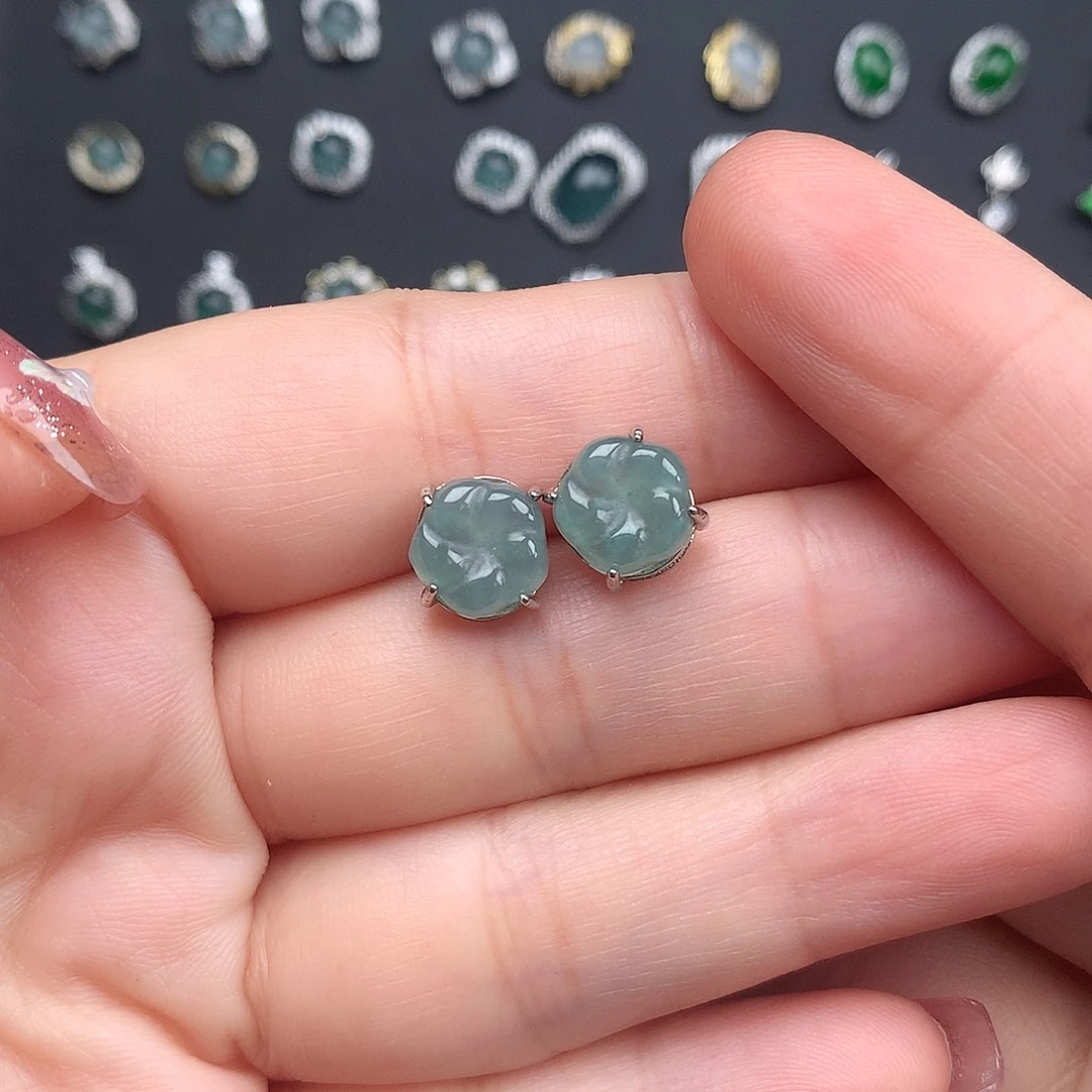 翡翠银S925镶嵌耳饰